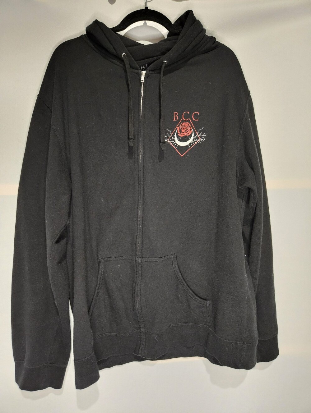 Blackcraft Cult Men’s Unisex Black Red Salem Bat Rose Zip-Up Hoodie Sz XL